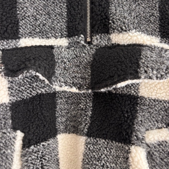 Urban Heritage Black White Buffalo Plaid Sherpa Fleece 1/4 Zip Pullover Size M - Picture 8 of 12